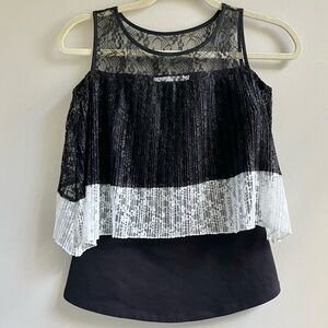 Anne Fontaine | Black and White Lace Tank Top Popover Tiered Blouse